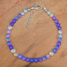 AAA Lavender Opal Gemstone Round Beads Bracel...