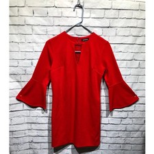 Express, Women XS, Red, Bell Sleeve Keyhole Shift Mini Dress Party Chic Modern