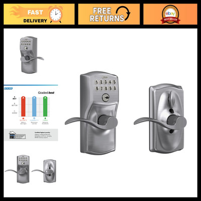 Electronic Keyless Door Lock with Lever Handle, Satin Chrome, Auto-Lock Feature