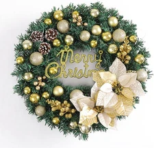 24inch Artificial Pine Christmas Wreath With Gold Christmas Balls