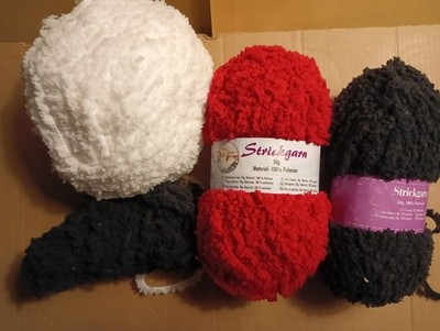 3 x Strickwolle Garn je 50 g  neu schwarz rot weiß  für Schal etc