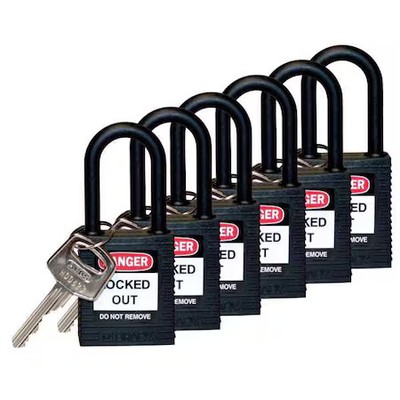 Brady 123347 Lockout Padlock, Keyed Alike, Nylon, Black, 1 1/2 In Shackle
