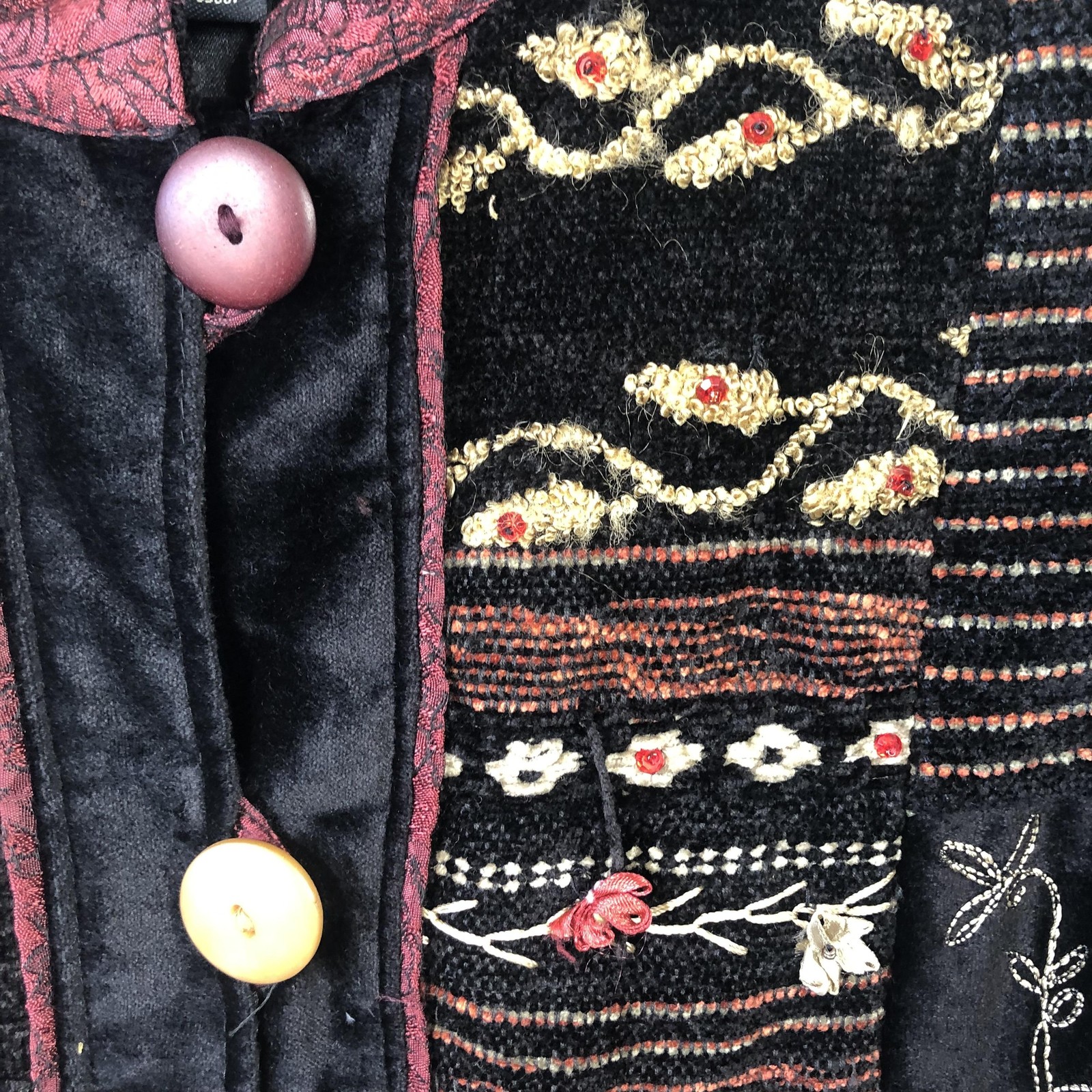 Retro Jacket Womens Medium Black Patchwork Velvet… - image 14