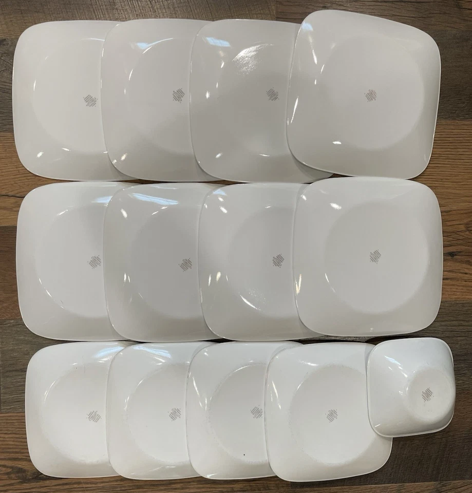 13 Corelle PRETTY 粉色盘子 8 晚餐 4 午餐碗方形白色粉色红色花卉 — 第 3/4 张图片