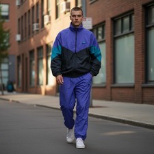 Vintage 90s Nike Nylon Jacket Pant Set Purple Black Teal Y2K Tennis Track Sz M
