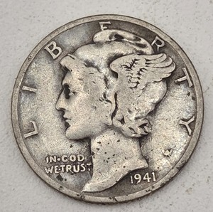 1941 United States USA MERCURY DIME Vintage SILVER US Coin
