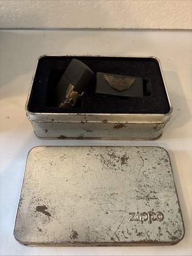 Zippo® 1999 Harley-Davidson® Black Crackle Lighter/Money Clip Set Made in the US