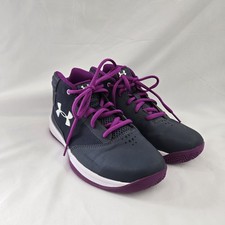 UNDER ARMOUR KIDS GRAY  PURPLE BASKETBALL SHOES BIG KIDS SIZE 2.5Y