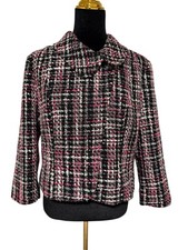 Loft Tweed Blazer Size 14 Hot Pink Black Retro Button Collar