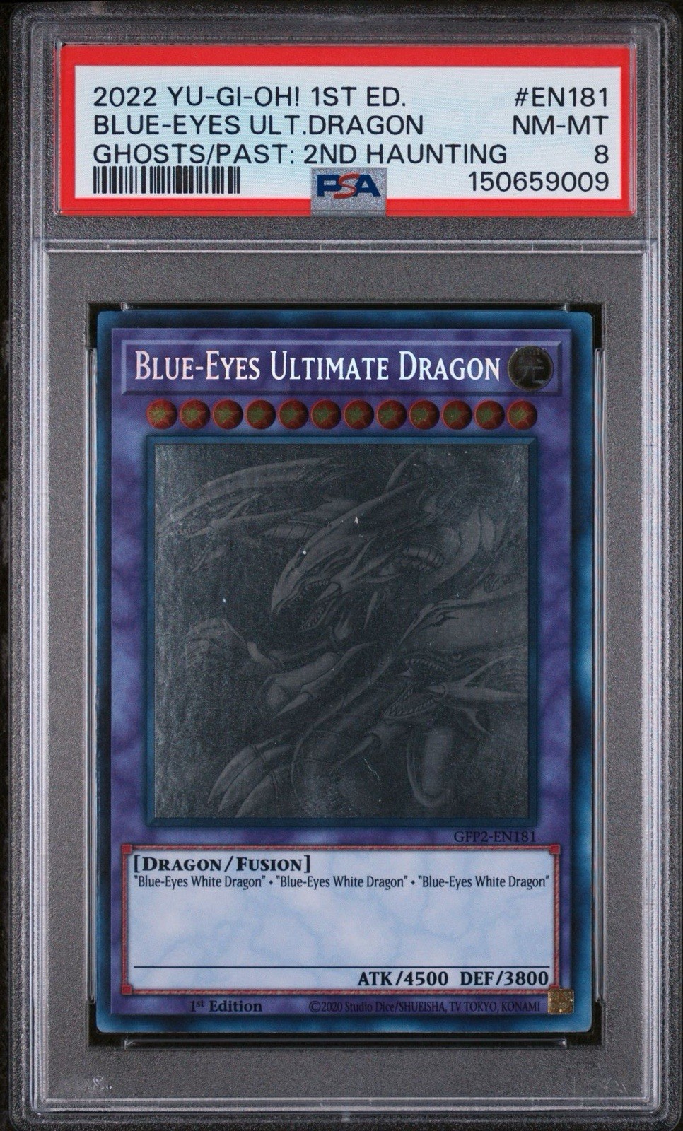 Konami Yu-Gi-Oh! Blue-Eyes Ultimate Dragon Ghost Rare 1st Ed GFP2-EN181 PSA 8 view 1