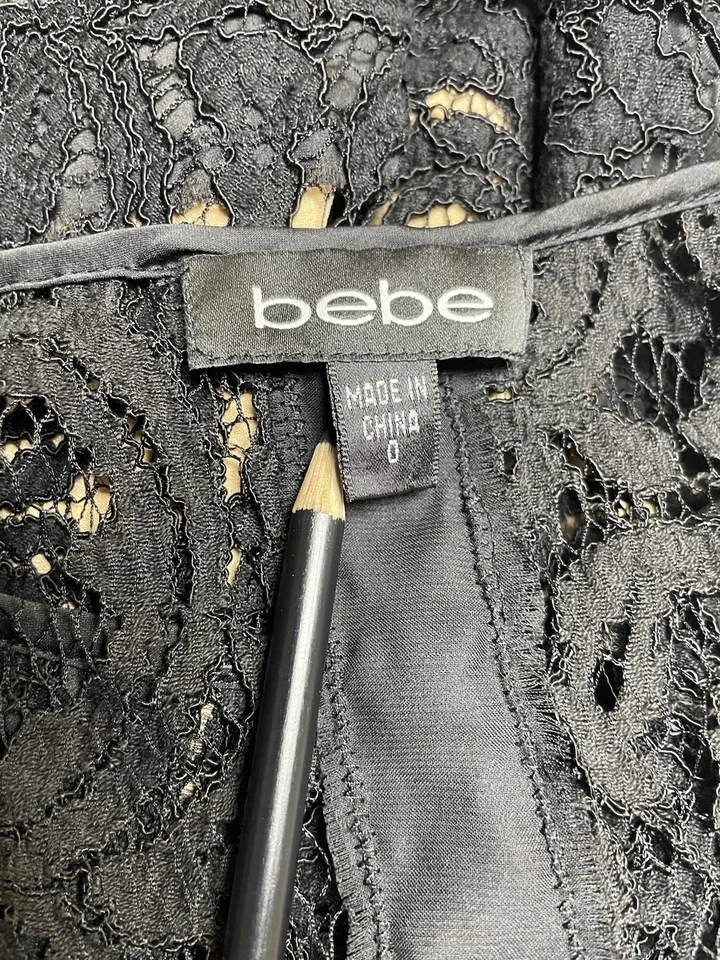 Bebe Dress Size 0 Black And Nude Lace Fit And Flare Dress LBD Cocktail Party - image 2 of 4
