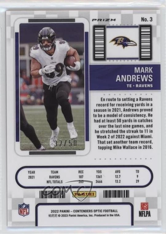 2022 Panini Contenders Optic Season Ticket Orange Prizm /50 Mark Andrews #3 - Image 2 of 2