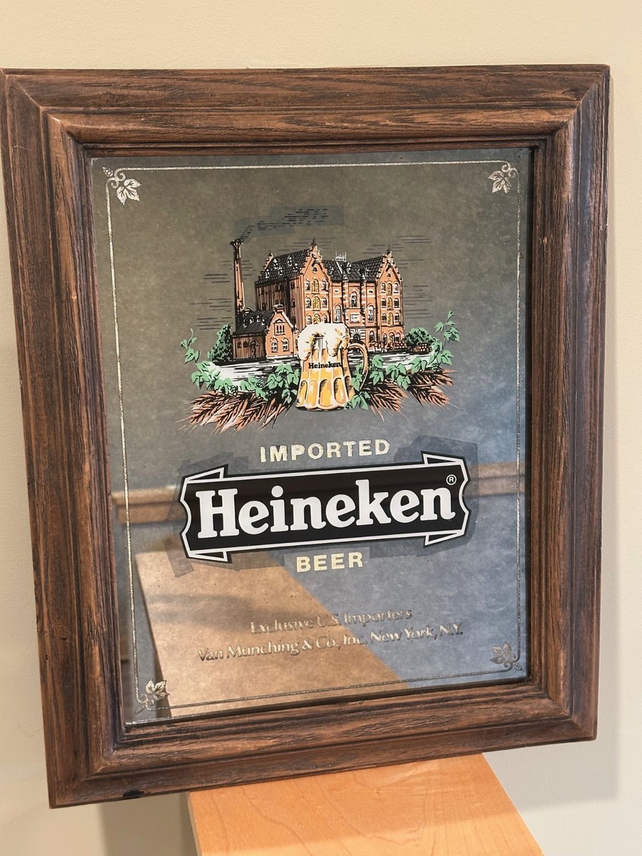 Unique VINTAGE HEINEKEN BEER Advertising Mirrored Sign -18” X