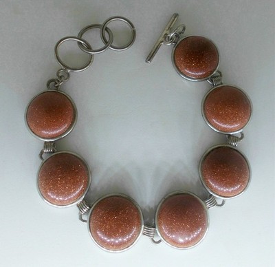 Vintage~GOLDSTONE STERLING SILVER TOGGLE tennis BRACELET ADJUSTABLE 6'' To 8''