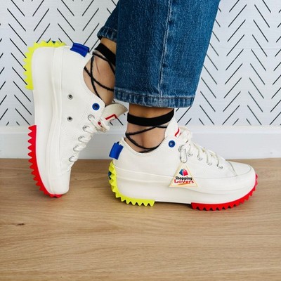  Converse Run Star Hike Ox Platform 7.5 Womens Shoes Beige Red Sneakers A08196C
