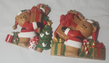 Vintage Burwood Christmas Teddy Bears wall hanging plaques Made in USA set of 2