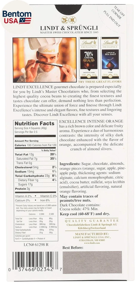 EXCELLENCE Barra de Caramelo de Chocolate Oscuro Naranja Intenso, Chocolate Oscuro con Naranja a Foto 2 de 4