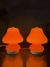 Mazzega Coppia Lampade Tavolo FUNGO in Vetro di Murano Arancione 1970 Mushroom