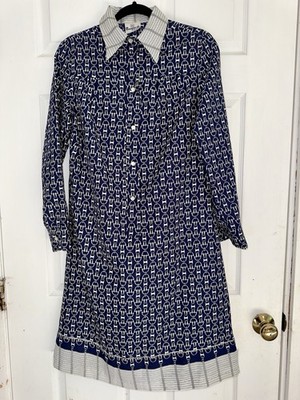 Vtg 60s Bayard Sport Royal Blue & Cream Unique Design Dress