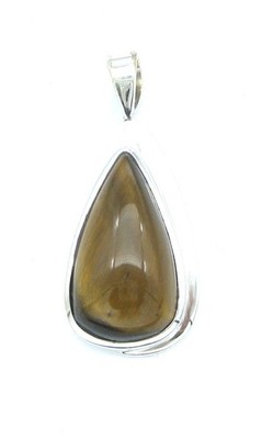 Anhänger Tigerauge Freeform Tropfen, 17x40 mm 925er Silber