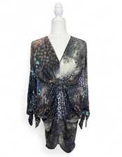 Halston 100% SILK v neck caftan dress with tie in the back,made in Italy size 44