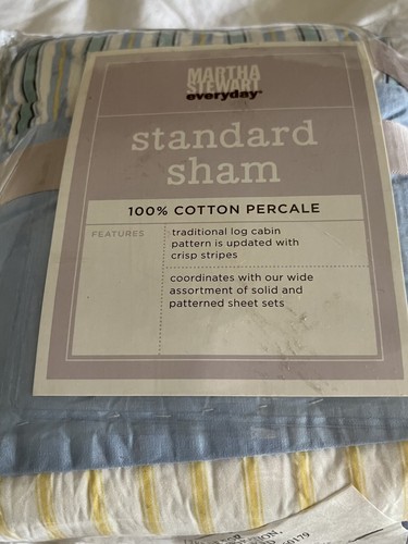 Martha Stewart Patchwork Sham STANDARD Log Cabin Stripe Cotton NEW IN PACKAGE - Picture 3 of 6