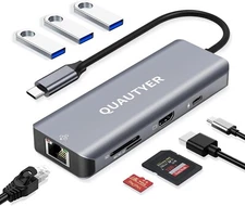 8-in-1 USB-C Hub Multiport Ethernet Adapter 4K HDMI SD/TF Card For Mac Windows