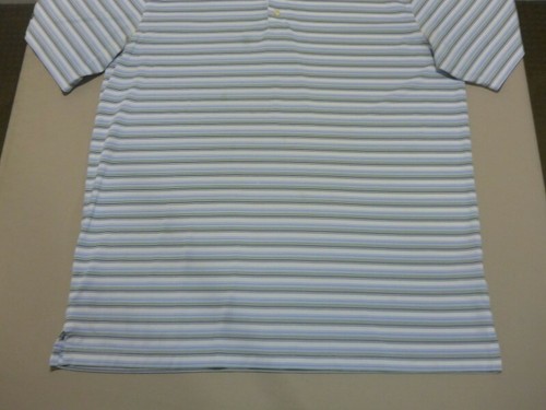 110 MENS EX-COND GREG NORMAN 2 BELOW WHT / BLUE STRIPE S/S POLO SZE XL $110 RRP. - Picture 3 of 7