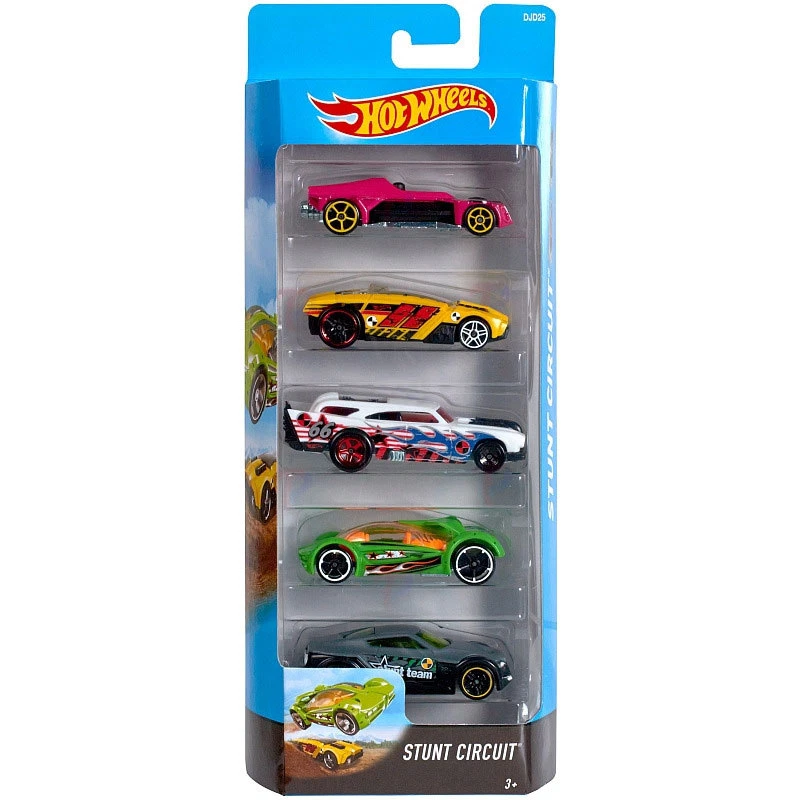 Hot Wheels STUNT CIRCUIT 1:64 Scale Diecast Vehicle 5-Pack Cars (DJD25)  Mattel