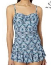 Chaps women's 18W blue white one piece layer Dress style swimsuit Ralph Lauren