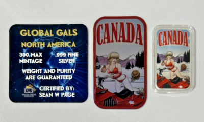 #ad STL Mint Global Gals Sexy Canada 1 Troy Oz .999 Silver Art Bar 300 Mintage W COA $110.95