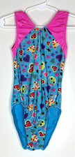 GK Stars CS Gymnastics Dance Leotard Child Small Fun Blue Print Pink Nylon Tank