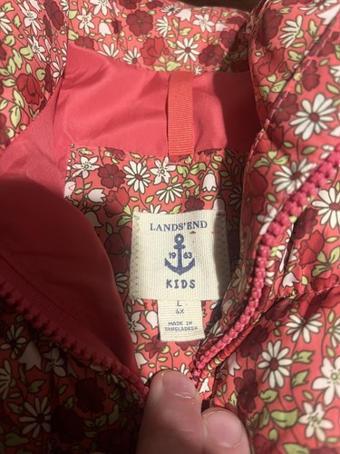 Lands End Kids Pink Floral Puffer Vest Size Large 6X - Picture 2 of 5