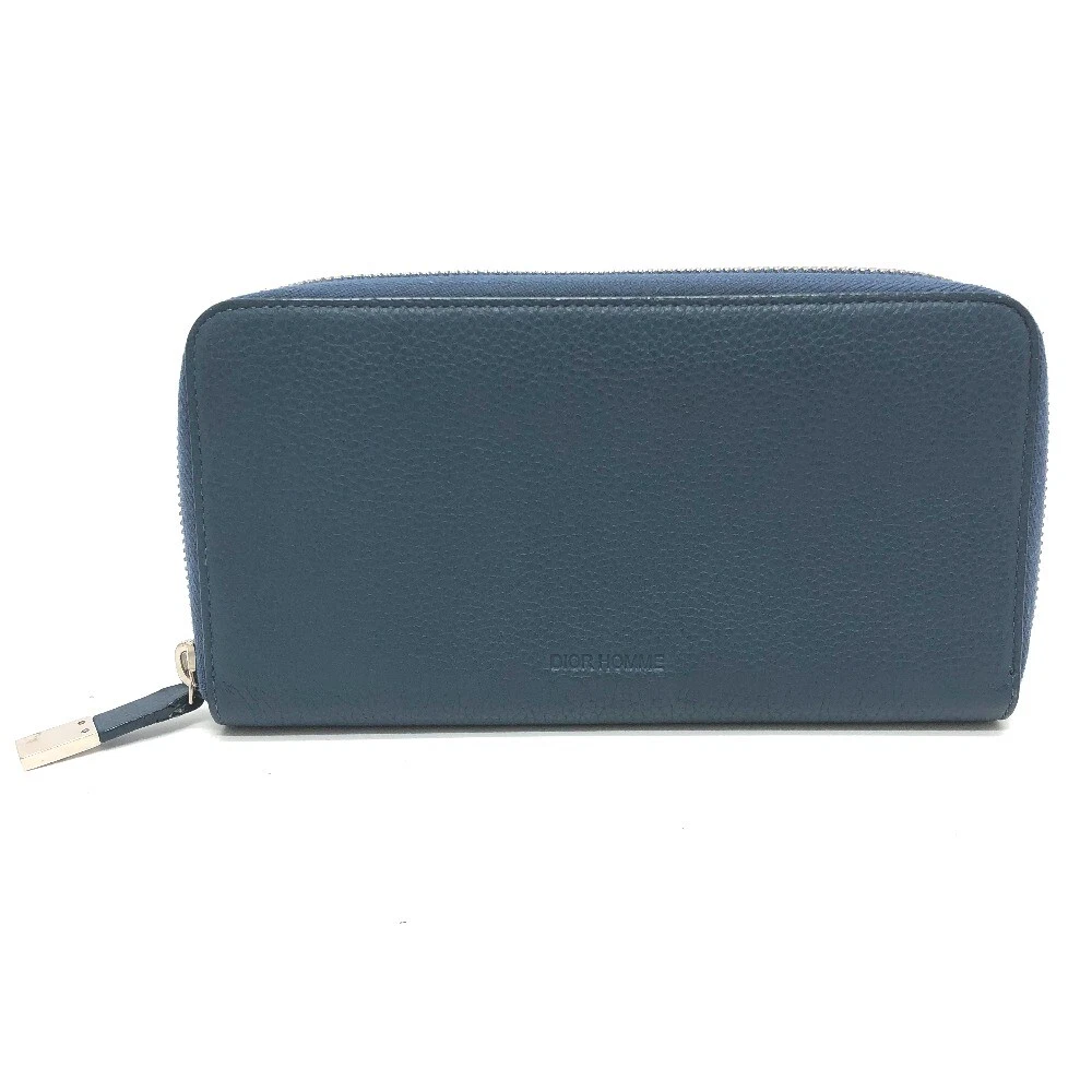 DIOR HOMME logo Zip Around Saif Long Wallet Leather Navy/SilverHardware