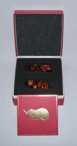 BACCARAT ~ Pair Amber Crystal YEAR OF THE RAT Chopstick Rests w/Box ~ France - Picture 3 of 8
