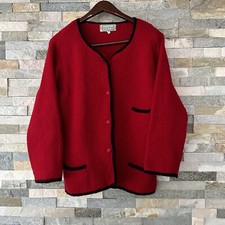 Vintage Red Hand Knitted Sweater Cardigan By Marion Foale Size Small England