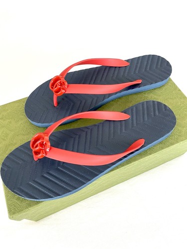 NEW GUCCI MEN'S RED BLUE DOUBLE G THONG FLIP FLOPS SANDALS GUCCI SIZE 12G - Picture 5 of 12
