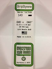 Evergreen Scale Models Styrene Strip .040in Thick 14in Long; pkg 10 x .060i 143