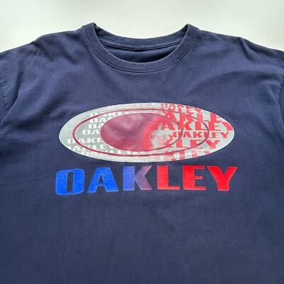 Vintage 2000s Oakley Spell Out Graphic T Shirt Men's XL Faded Navy