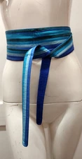 Vintage Silk Sash Belt Blue Stripes India Made Vintage Bohemian OBI WRAP KIMONO