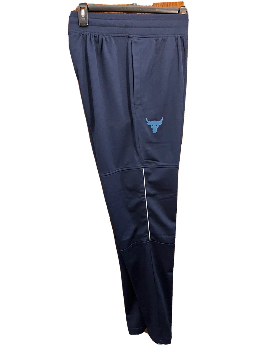 New Under Armour Project Rock Pants Track Mens M Blue Knit Pockets 1357201  408