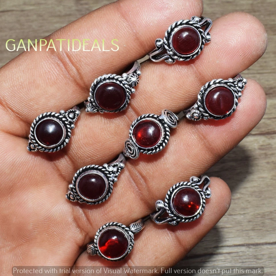 ¡VENTA A GRANEL!! Lote al por mayor de anillos de piedras preciosas granate joyas enchapadas en plata 925 Foto 4 de 4