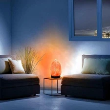 Natural Hand Carved Himalayan Crystal USB Led Lamp Night Wooden Salt Rock Home