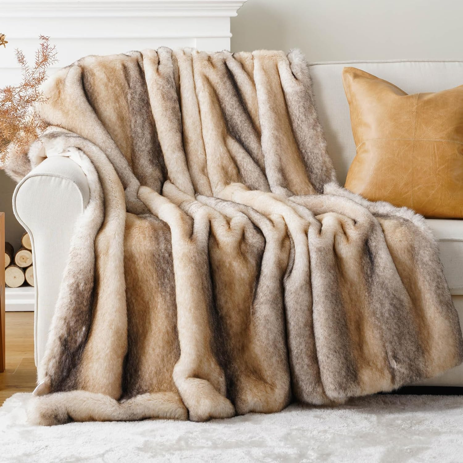 Luxury Soft Faux Fur Throw Blanket for Couch Sofa Chair Bed Decor