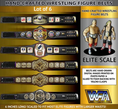 NWA Lot Of 6 Hand Made ELITE Scale Wrestling Figure Belts  SCALED LARGER
