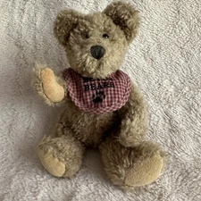 Boyds Bear Bosley Checked Bib 9" 1997 Retired Fully Jointed Dressed Teddy Bear
