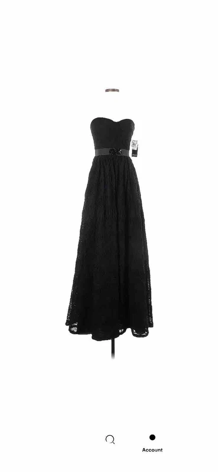Adrianna Papell Black Pleat Bodice Rosette Black Gown Ballgown Strapless Size 4 - Image 2 of 4