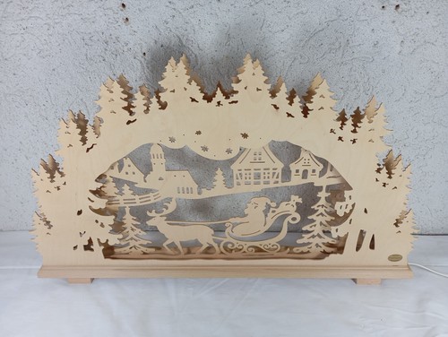 Schwibbogen beleuchtet Erzgebirge Holzkunst Seiffen - Weihnachtsmann Kutsche - - Bild 5 von 5