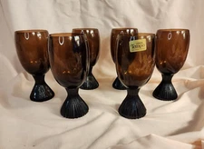 Set of 6 LENOX 1970s Crystal USA Hand Blown Tempo Nutmeg Brown 5 7/8" Goblets 