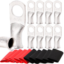 10Pcs 4 Awg-3/8" Ring Marine Grade Copper Wire Lugs,With 3:1 Heat Shrink Tubing,